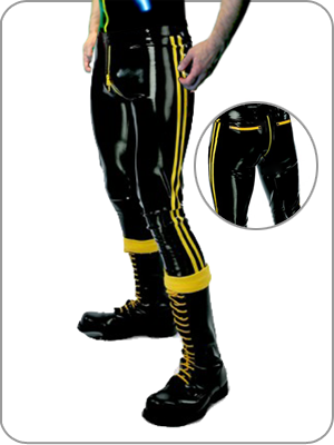 Mens Latex Rubber Skinhead Outfit Polo, Jeans & Braces 